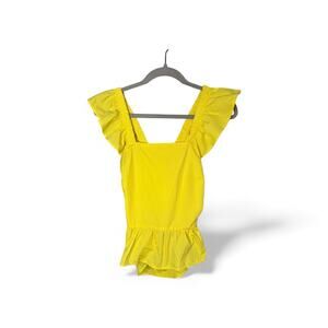 Who’s that Girl Yellow Ruffle Sleeve Open Back Bow Blouse Cotton Size S